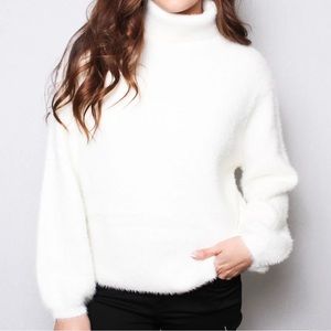 NWT! White Fuzzy Turtleneck Sweater